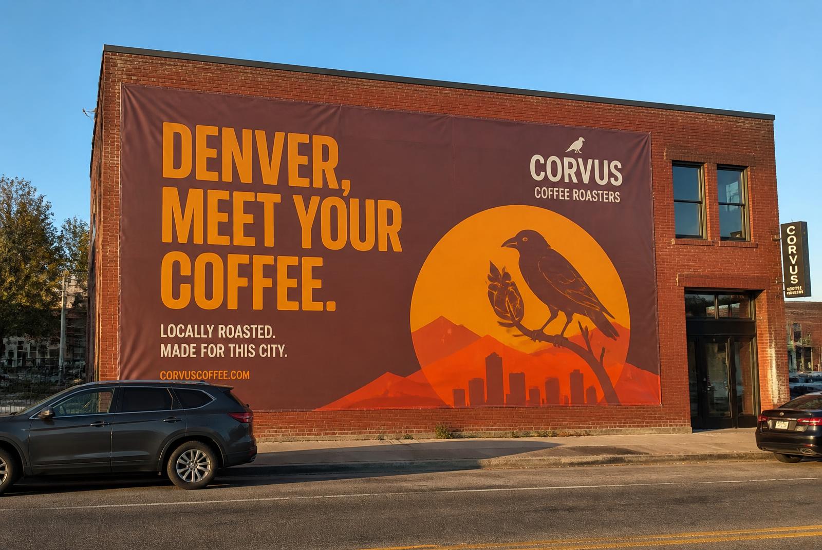 Large wall advertising on a commercial building in Denver